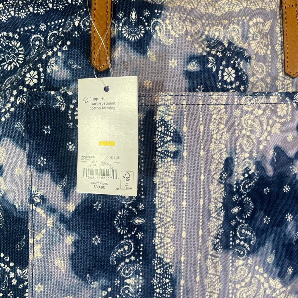 New Blue Tote Purse Bag Beach Shopping Sonoma Boho Hippy Canvas - Picture 3 of 6